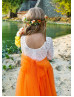 Ivory Lace Burnt Orange Tulle Fall Flower Girl Dress